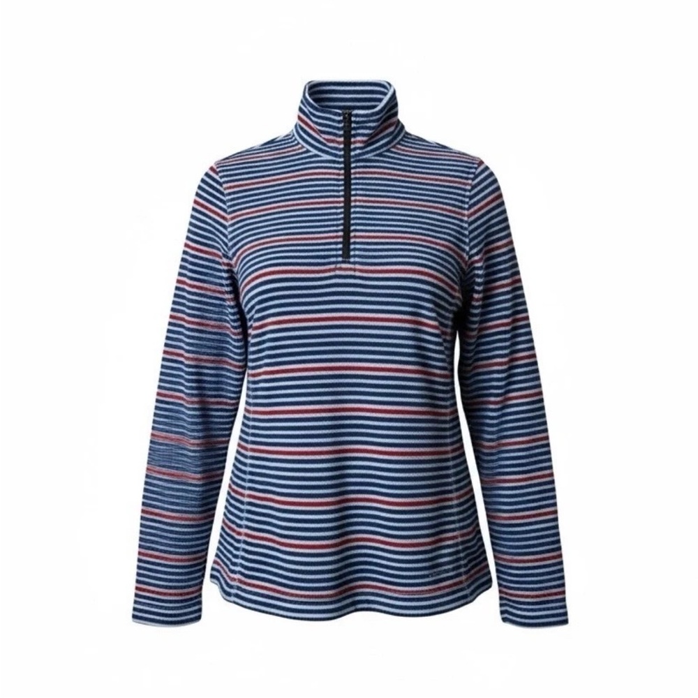 *Eddie Bauer Striped Long Sleeve Fleece Top Womens M Red White Blue Americana